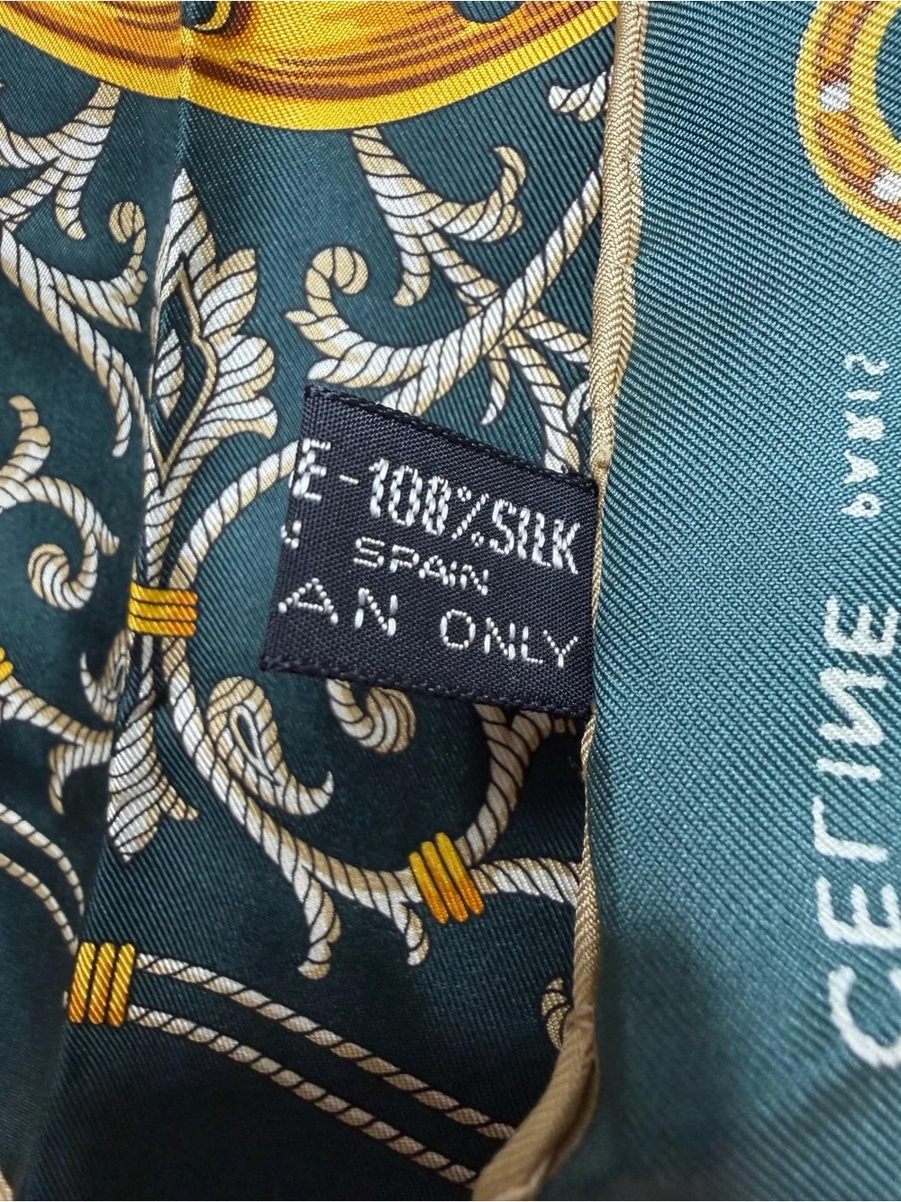Celine Paris Silk Scarf - Deep Green with Gold